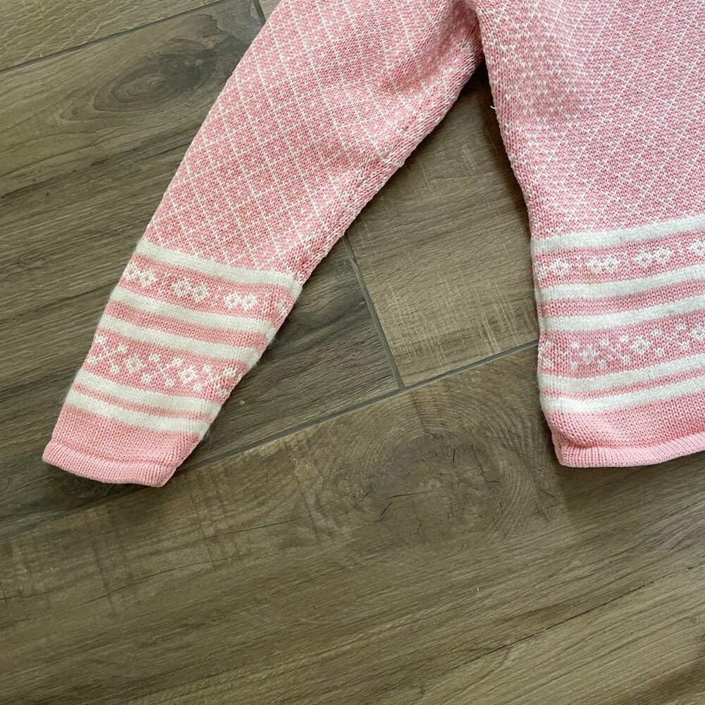 St. Johns Bay Sweater Womens Medium Petite Pink Fair Isle beaded Angora Pullover - Picture 10 of 12